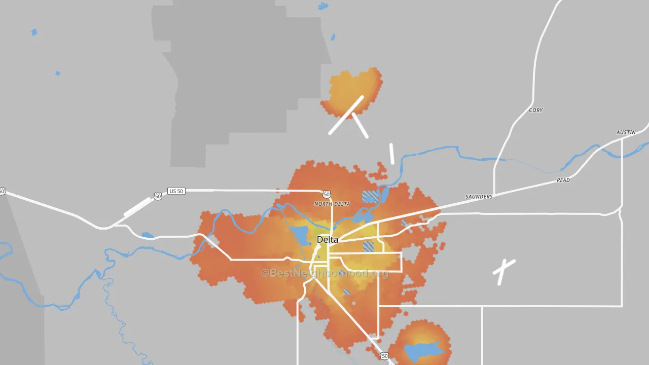 Bike Grade map of North Delta, CO