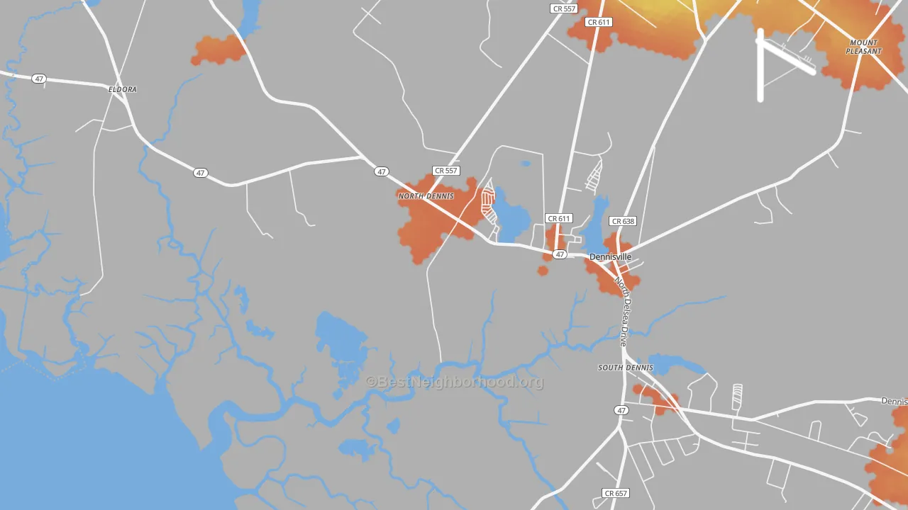Bike Grade map of North Dennis, NJ