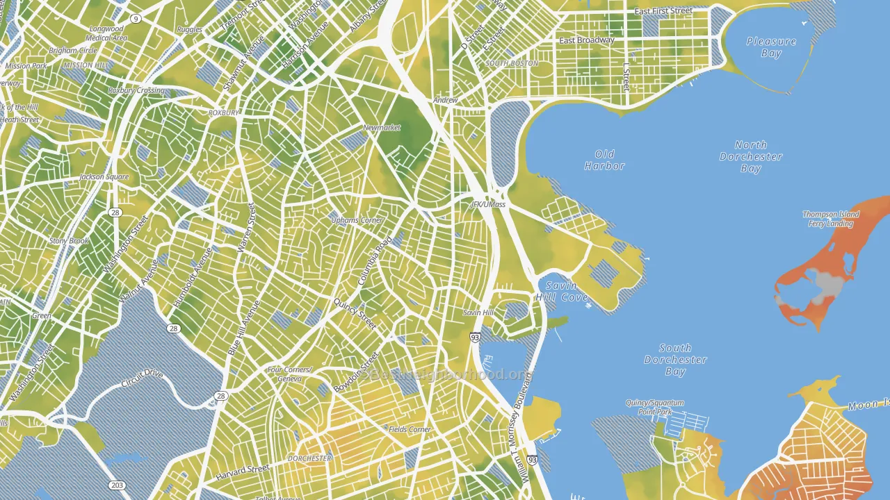 Bike Grade map of North Dorchester, Boston, MA