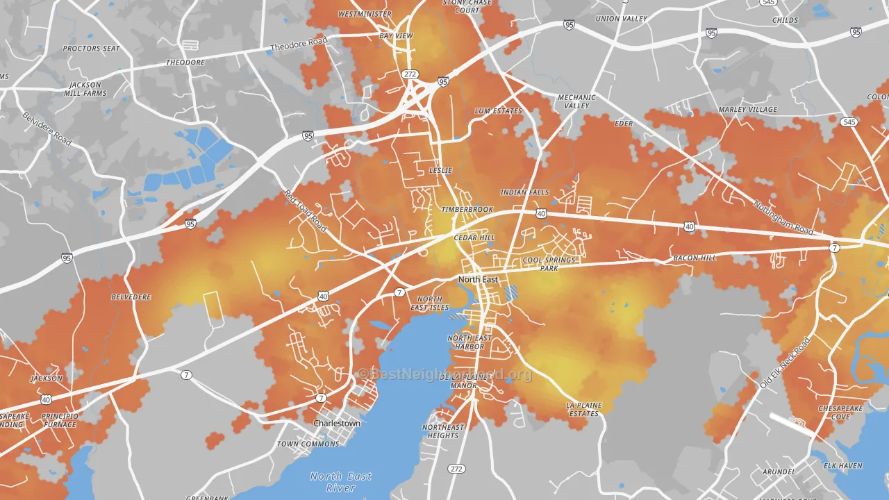 Bike Grade map of North East, MD