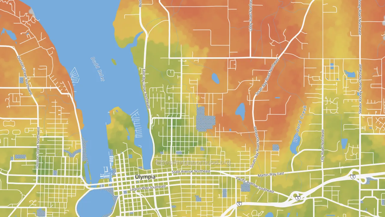 Bike Grade map of North East, Olympia, WA
