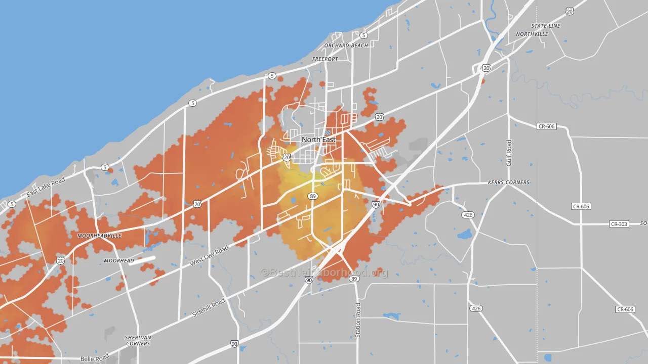 Bike Grade map of North East, PA