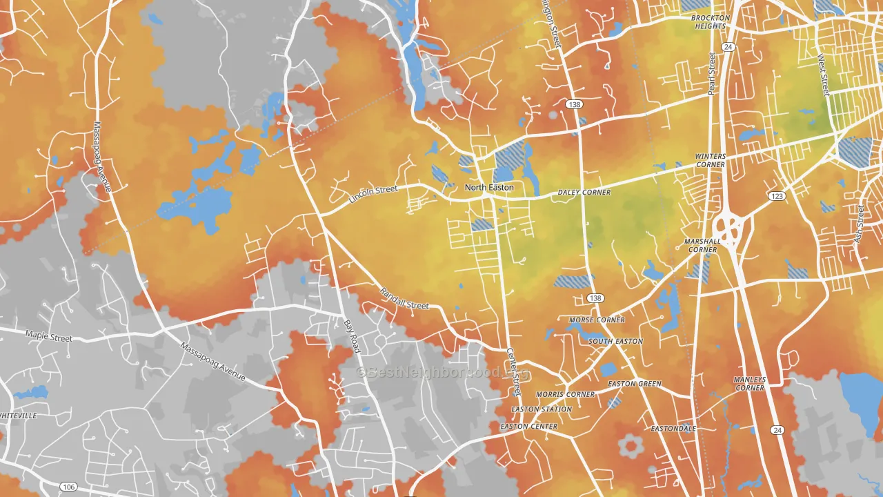 Bike Grade map of North Easton, MA