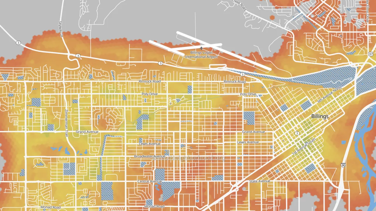Bike Grade map of North Elevation, Billings, MT