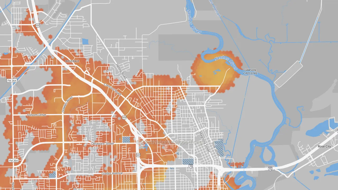 Bike Grade map of North End, Beaumont, TX