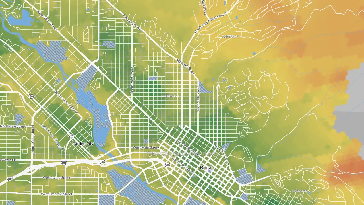 Bike Grade map of North End, Boise, ID