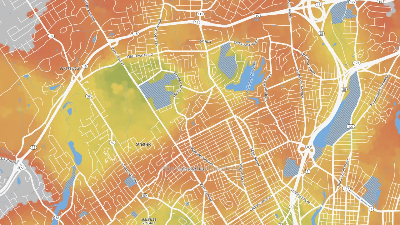 Bike Grade map of North End, Bridgeport, CT
