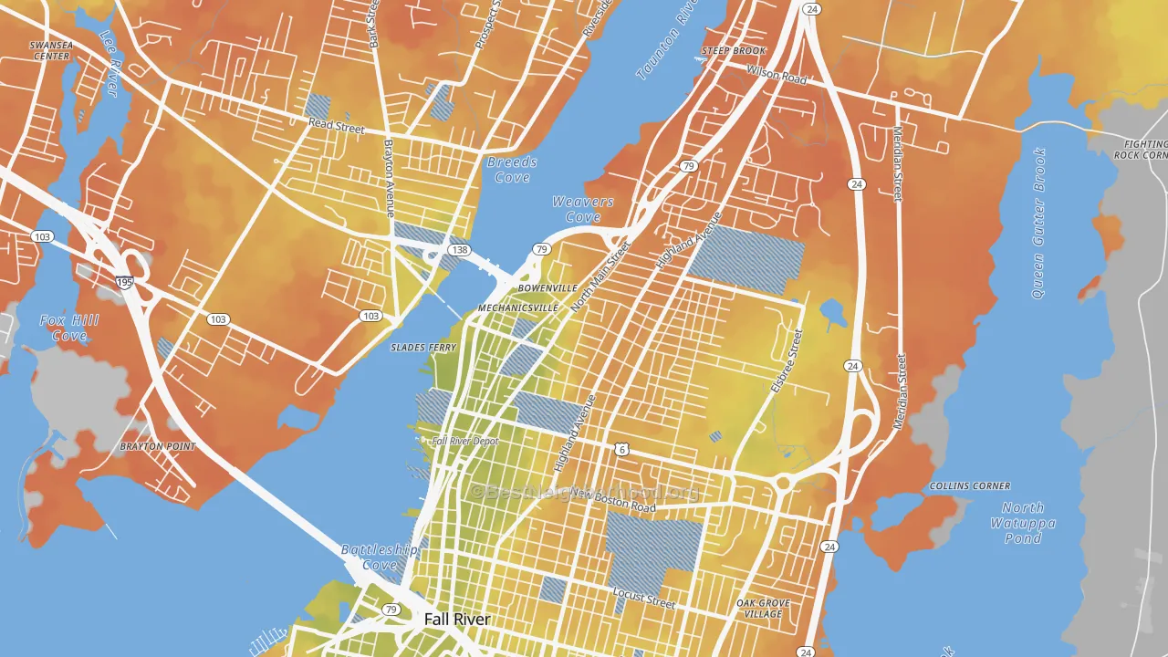 Bike Grade map of North End, Fall River, MA