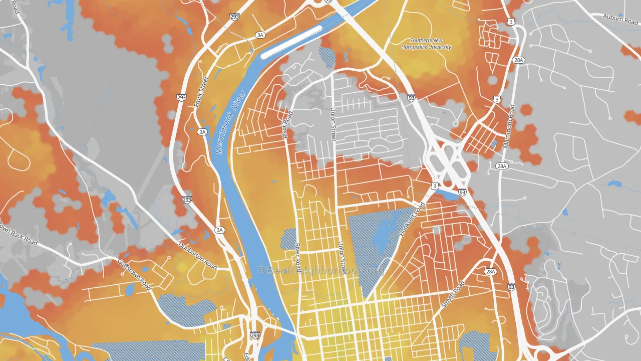 Bike Grade map of North End Manchester, Manchester, NH