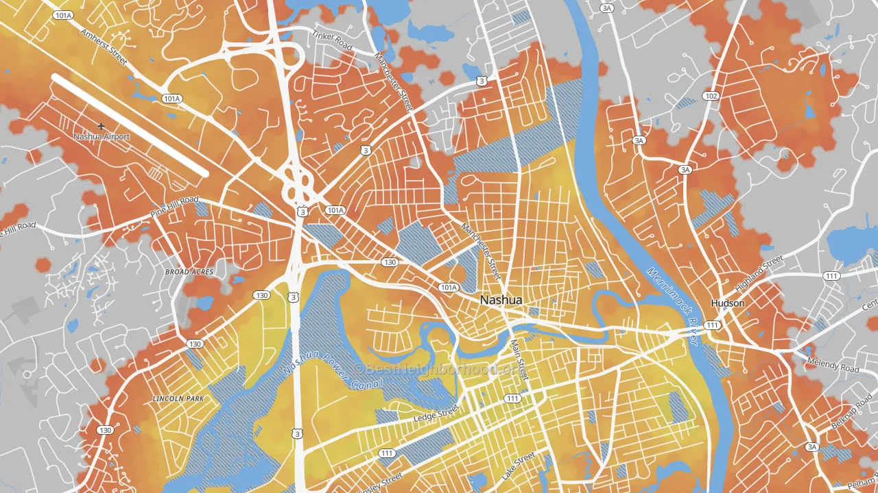 Bike Grade map of North End, Nashua, NH
