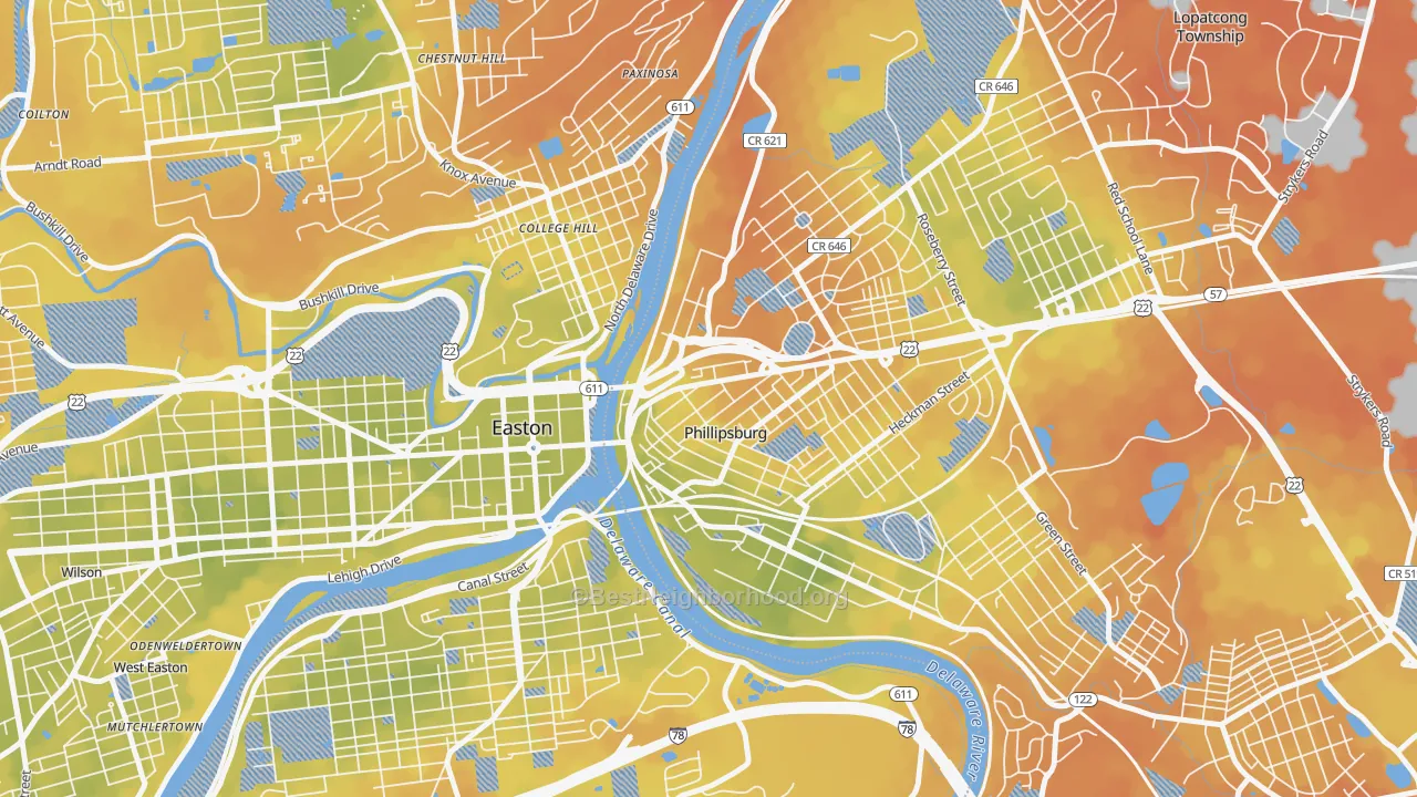 Bike Grade map of North End, Phillipsburg, NJ