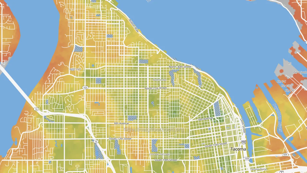 Bike Grade map of North End, Tacoma, WA