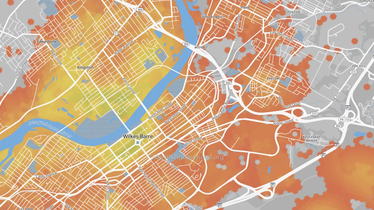 Bike Grade map of North End, Wilkes-Barre, PA