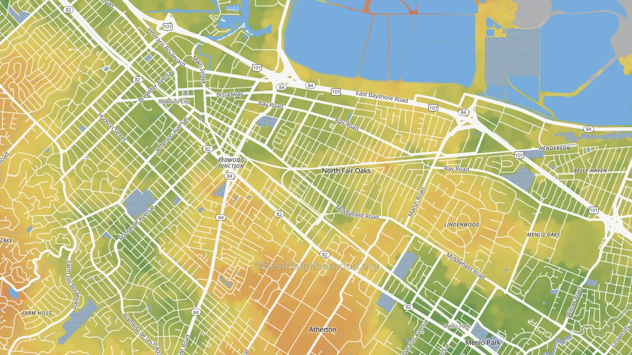 Bike Grade map of North Fair Oaks, CA