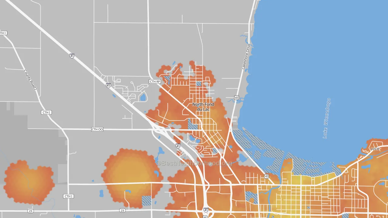 Bike Grade map of North Fond du Lac, WI