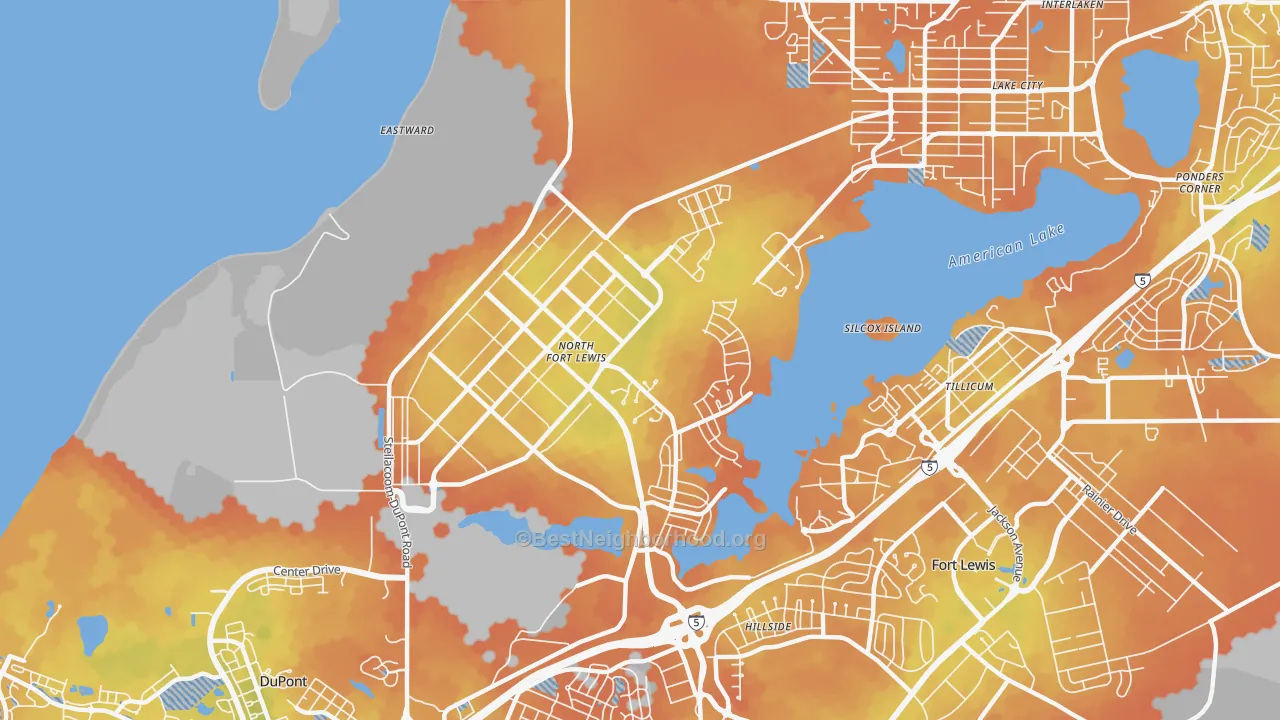 Bike Grade map of North Fort Lewis, WA