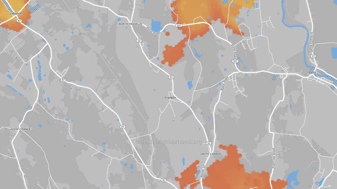 Bike Grade map of North Franklin, CT