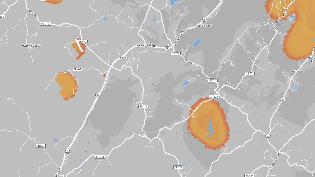 Bike Grade map of North Garden, VA