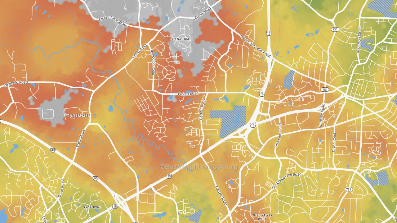 Bike Grade map of North Garrett Road, Durham, NC