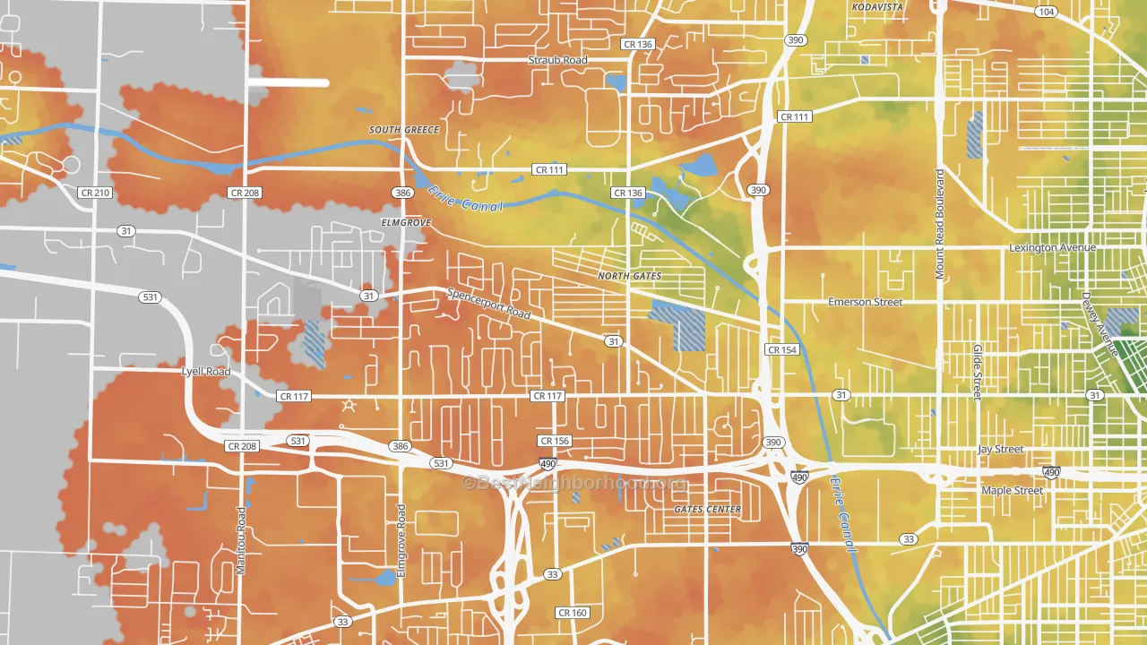 Bike Grade map of North Gates, NY