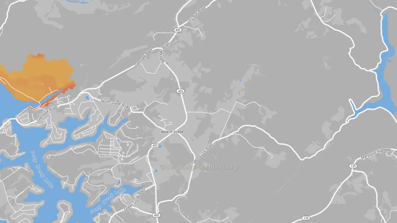 Bike Grade map of North Glade, MD