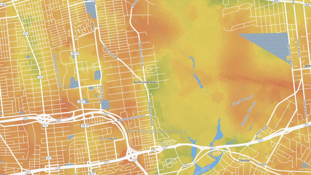 Bike Grade map of North Great River, NY