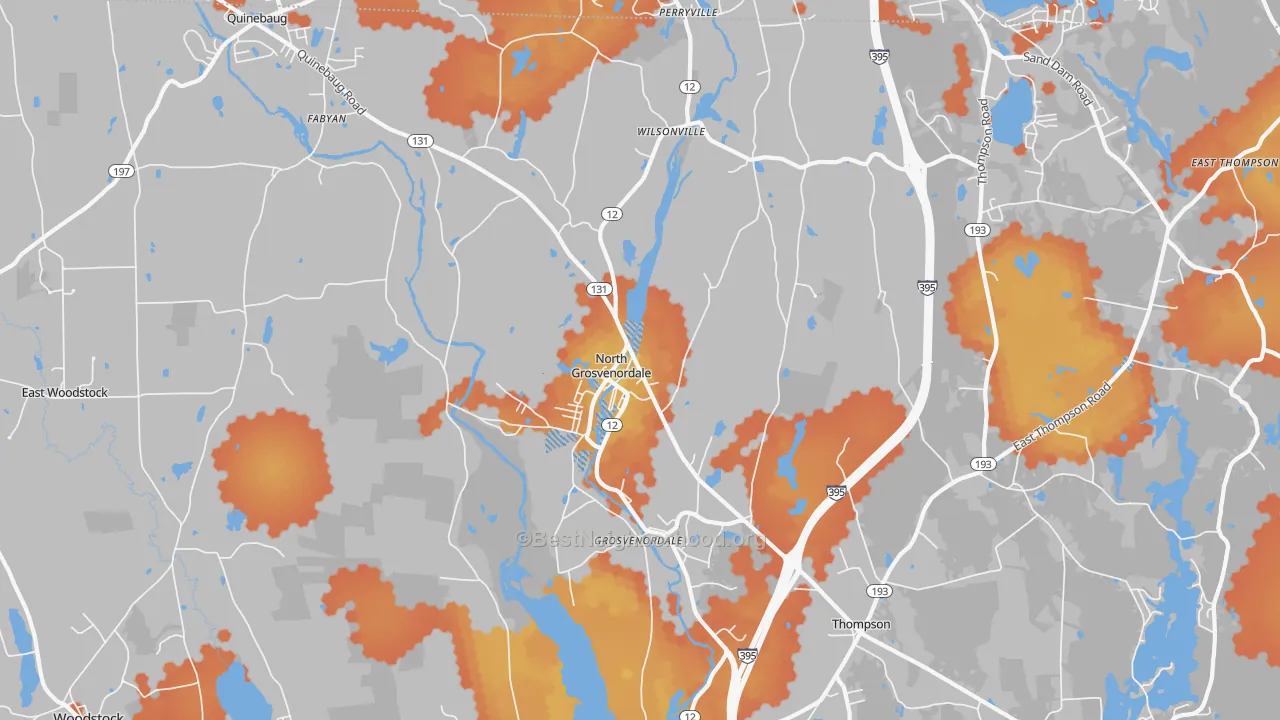 Bike Grade map of North Grosvenordale, CT