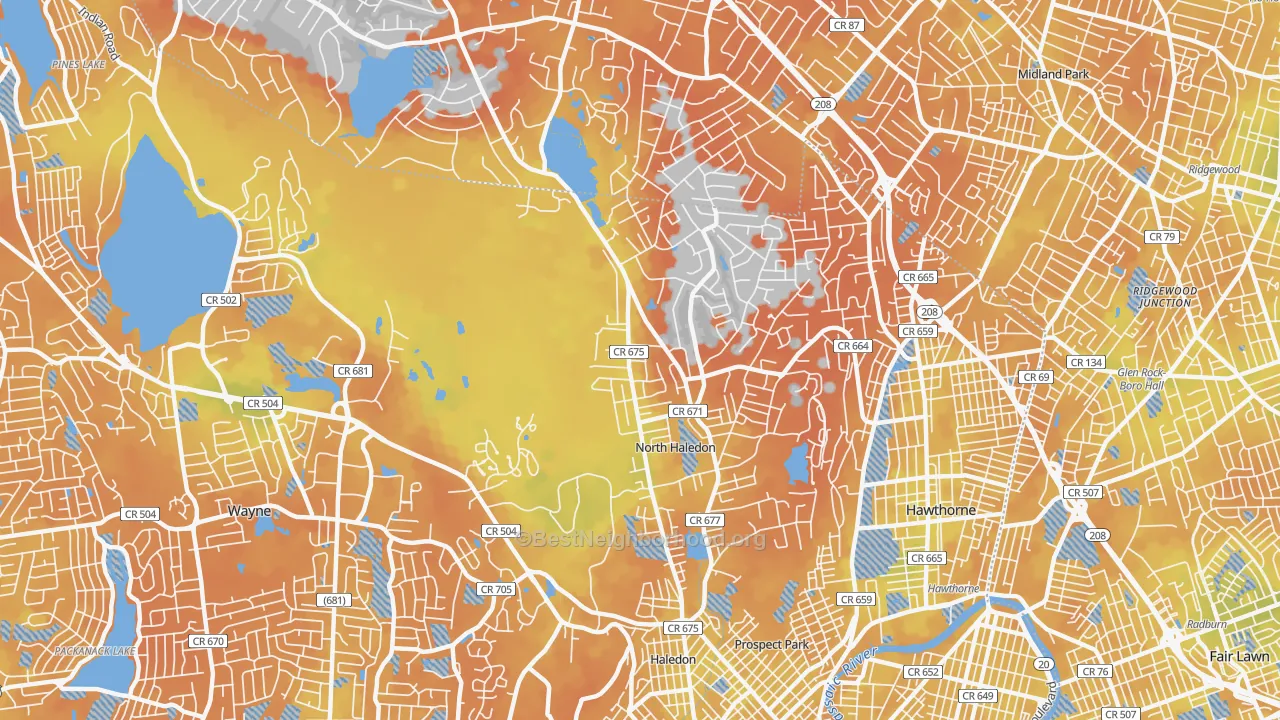 Bike Grade map of North Haledon, NJ