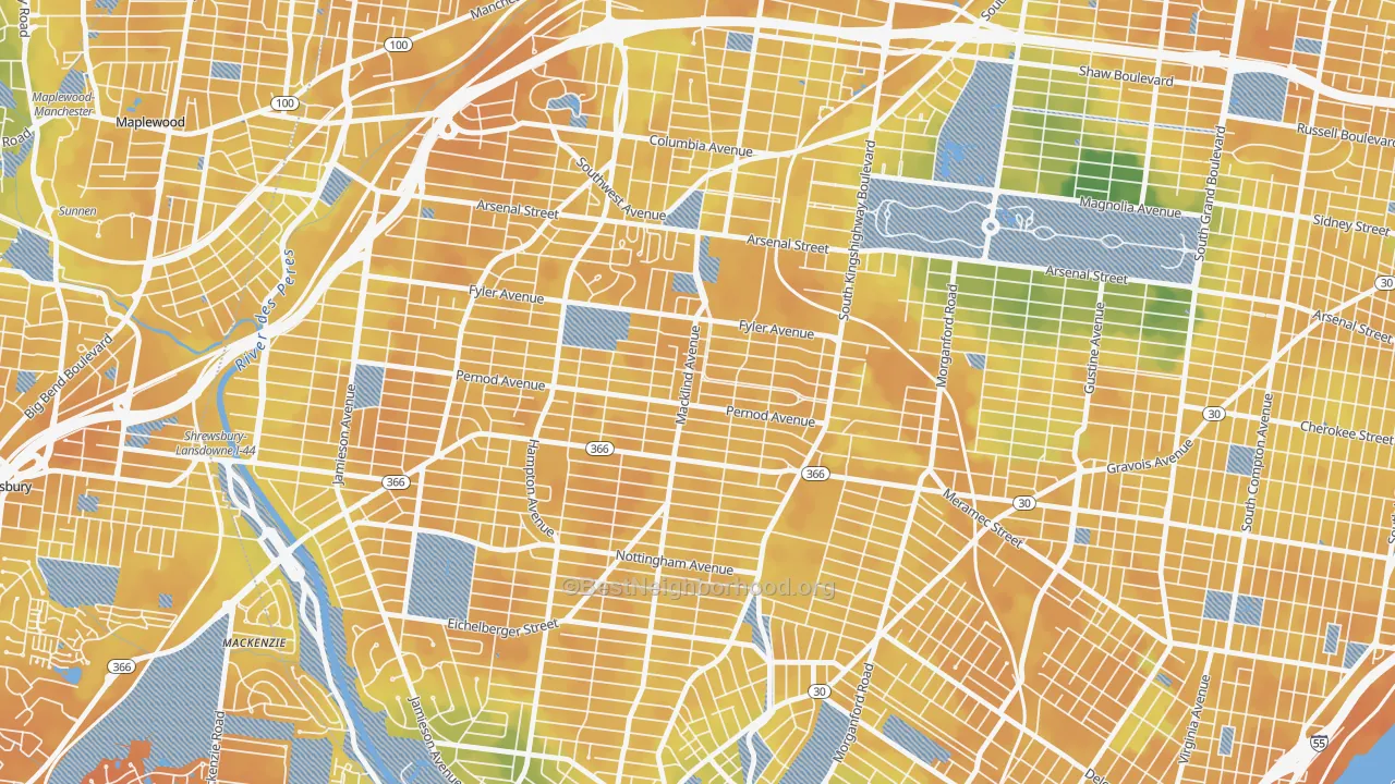 Bike Grade map of North Hampton, St. Louis, MO