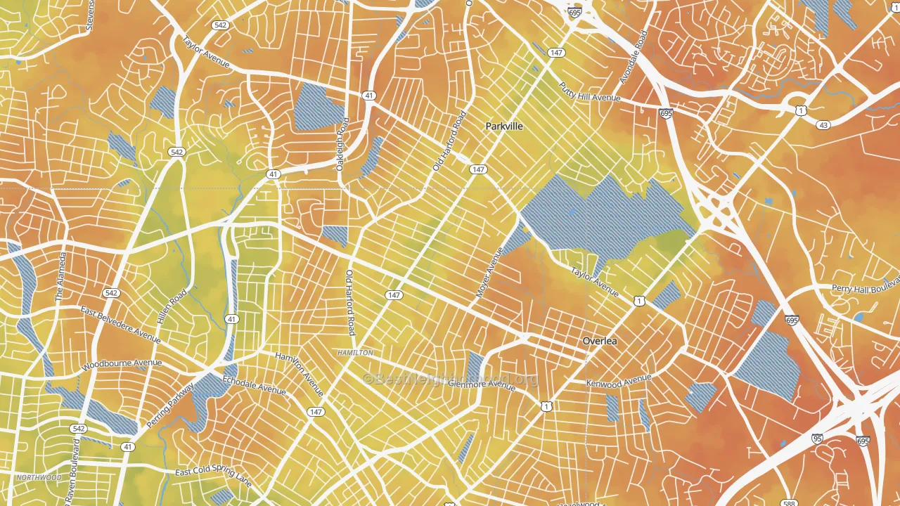 Bike Grade map of North Harford Road, Baltimore, MD