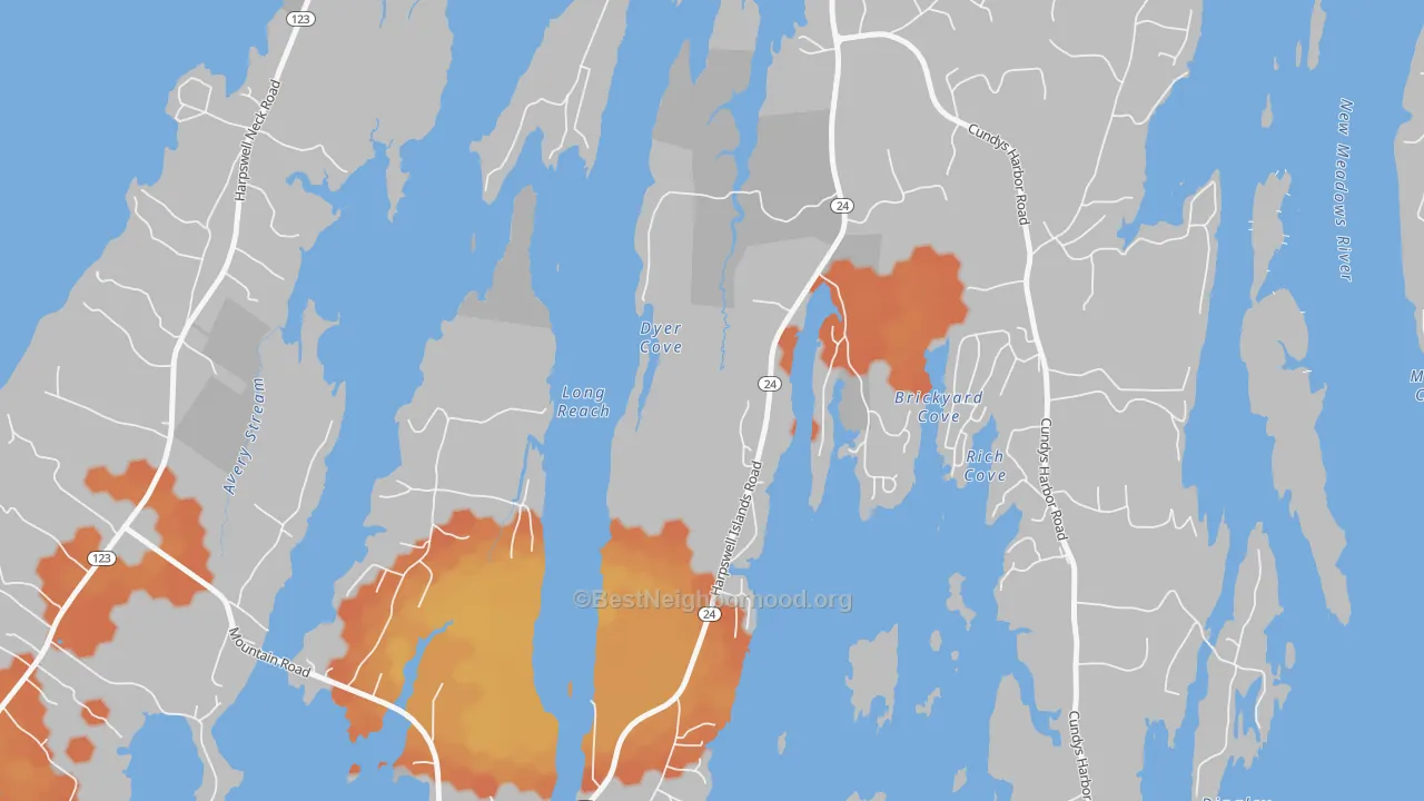 Bike Grade map of North Harpswell, ME