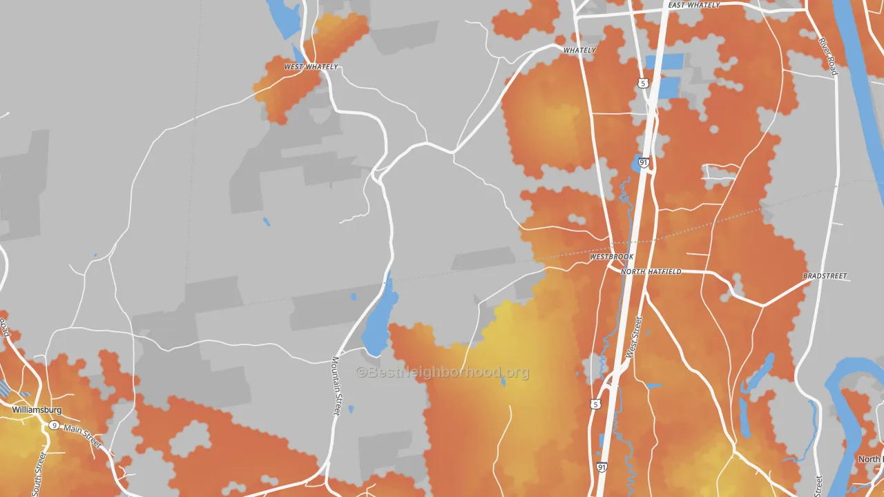 Bike Grade map of North Hatfield, MA