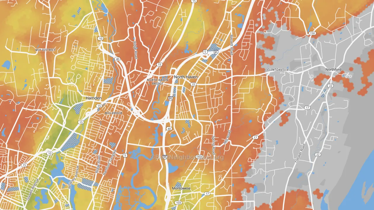 Bike Grade map of North Haven, CT