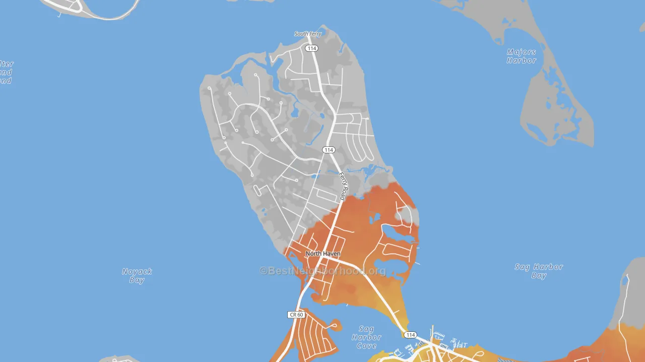 Bike Grade map of North Haven, NY