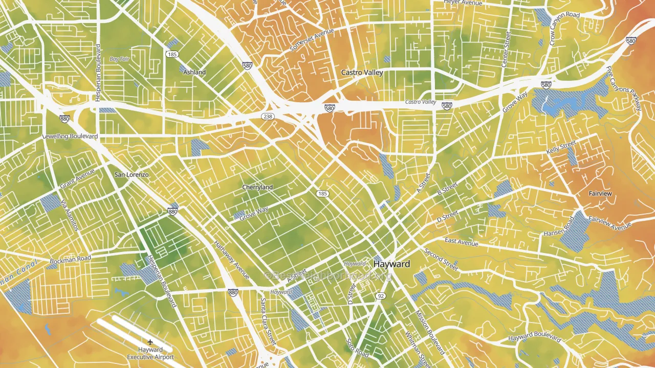 Bike Grade map of North Hayward, Hayward, CA