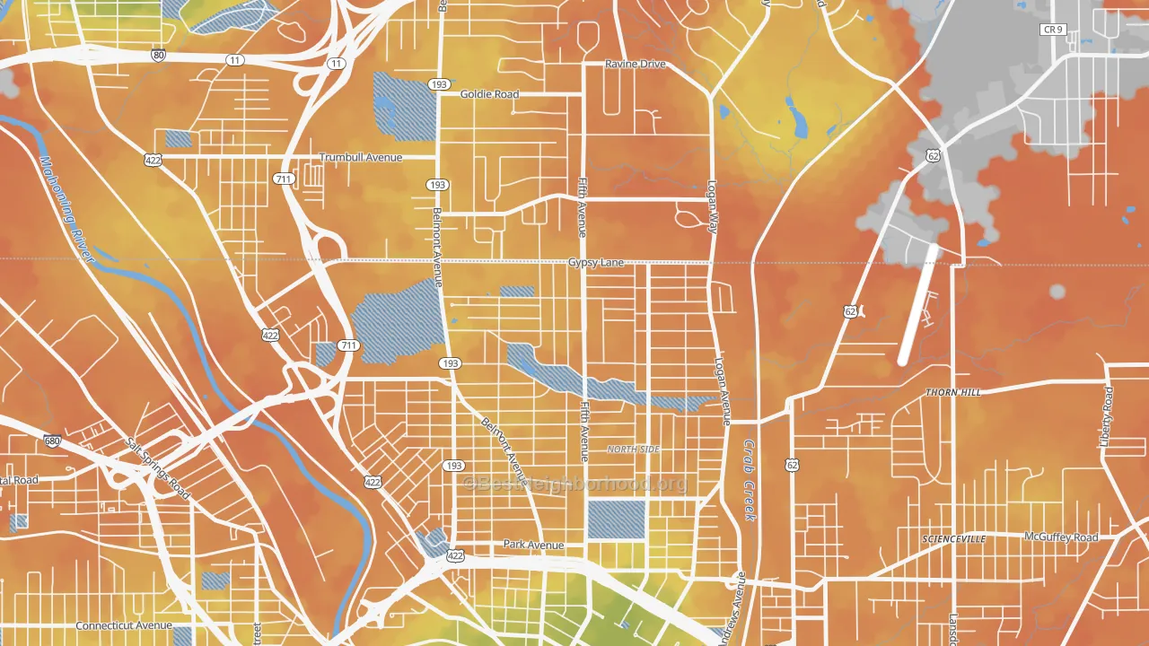 Bike Grade map of North Heights, Youngstown, OH