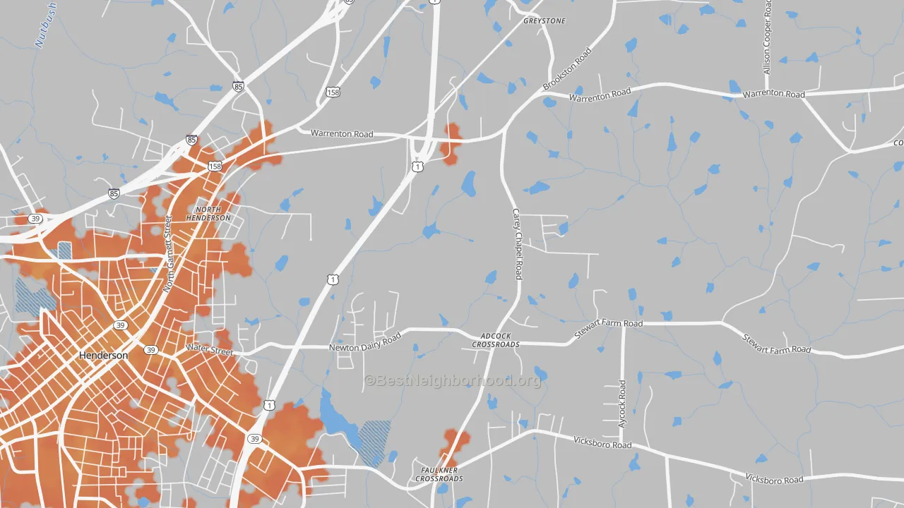 Bike Grade map of North Henderson, NC
