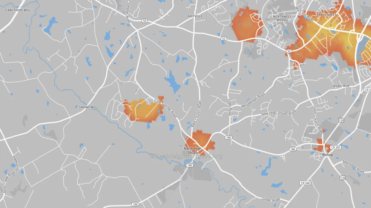 Bike Grade map of North High Shoals, GA
