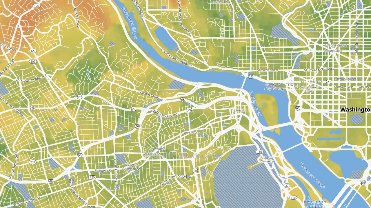 Bike Grade map of North Highland, Arlington, VA