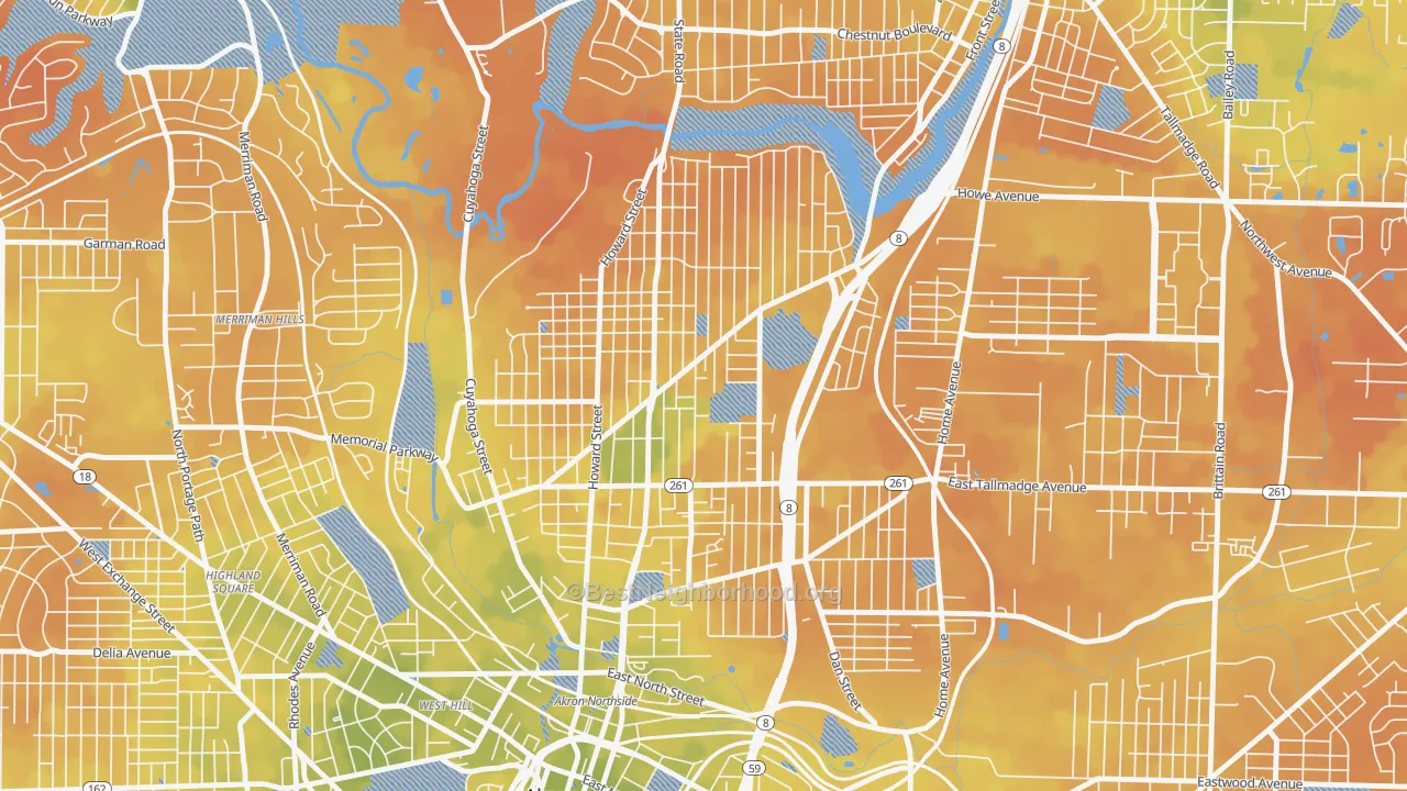 Bike Grade map of North Hill, Akron, OH