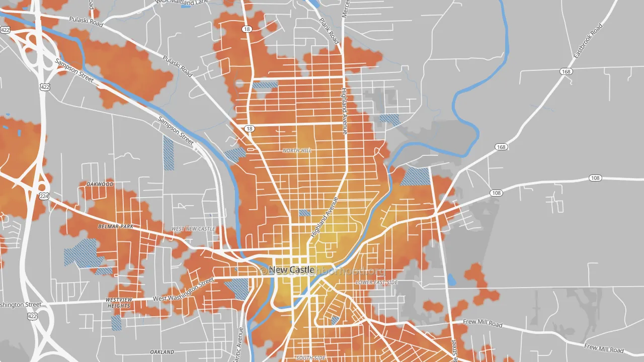 Bike Grade map of North Hill Historic District, New Castle, PA