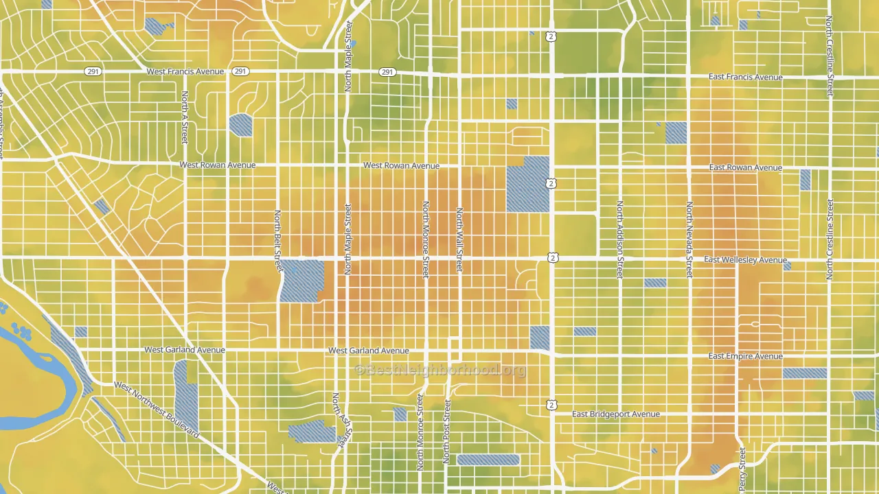 Bike Grade map of North Hill, Spokane, WA
