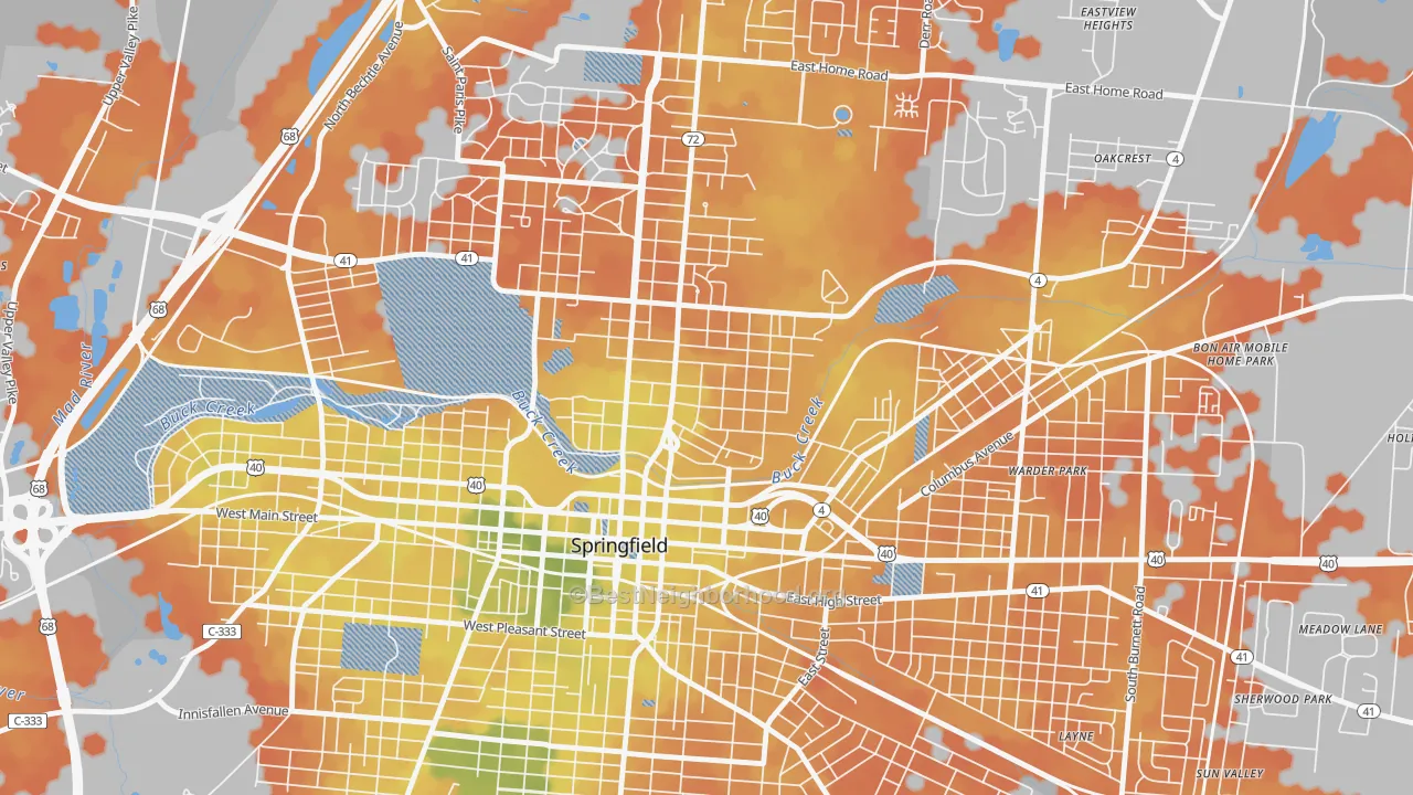 Bike Grade map of North Hill, Springfield, OH