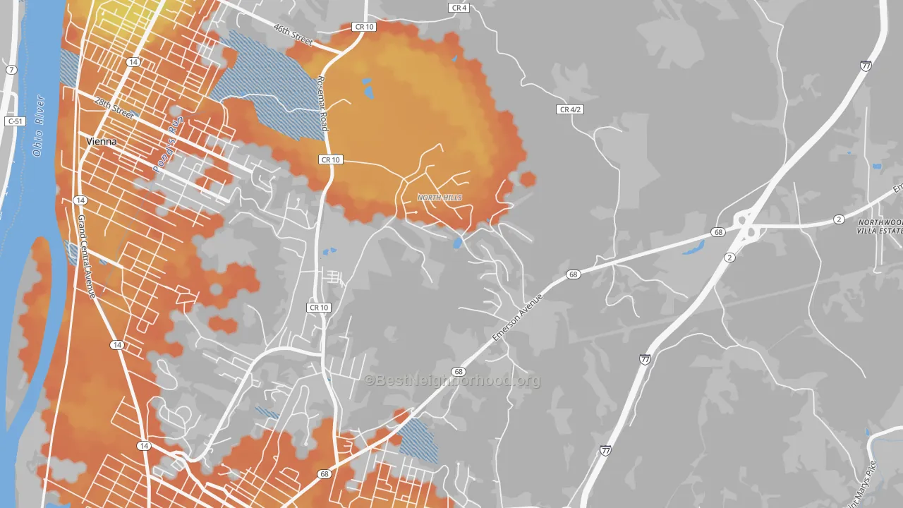 Bike Grade map of North Hills, WV