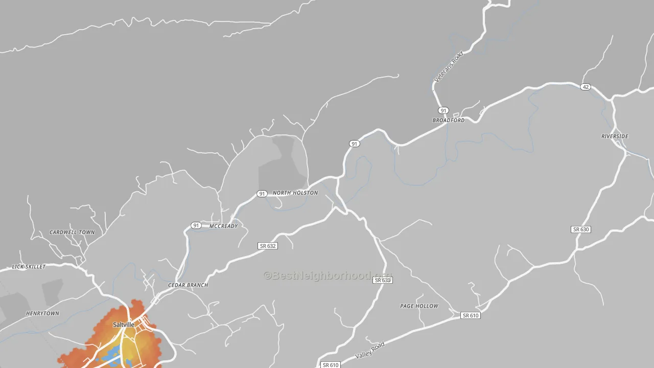 Bike Grade map of North Holston, VA