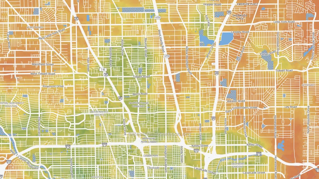 Bike Grade map of North, Houston, TX