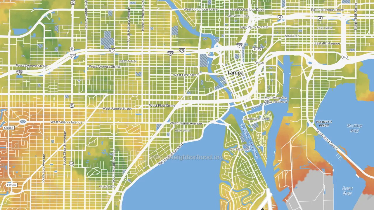 Bike Grade map of North Hyde Park, Tampa, FL