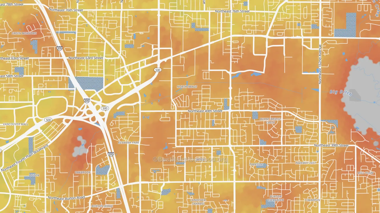 Bike Grade map of North Image, Vancouver, WA