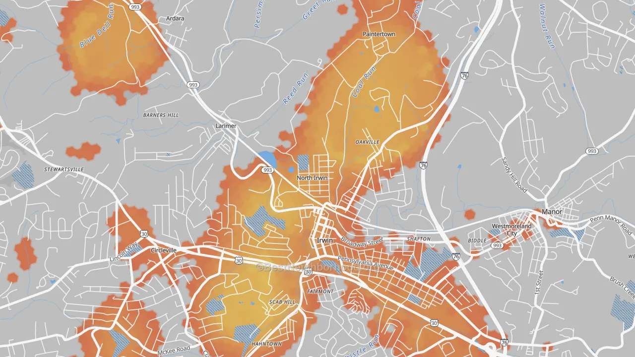 Bike Grade map of North Irwin, PA