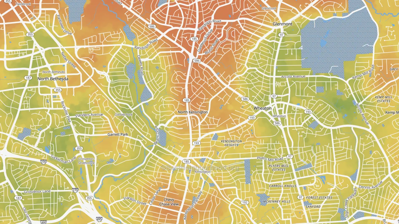 Bike Grade map of North Kensington, Kensington, MD